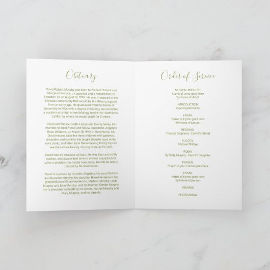 Programme funéraire | Ordre moderne du service (Intérieur)