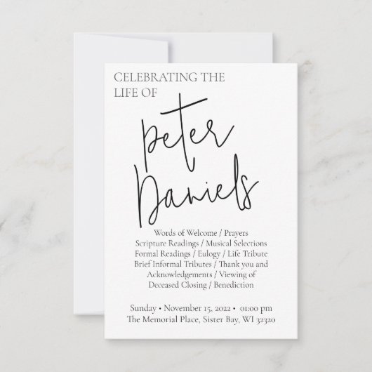 Programme funéraire personnalisé moderne en noir e (Devant)