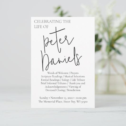 Programme funéraire personnalisé moderne en noir e (Debout devant)