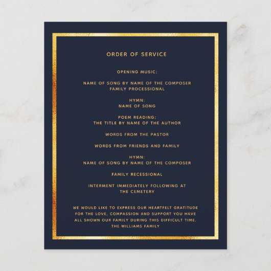 Programme funéraire photo de papillons en or noir (Dos)