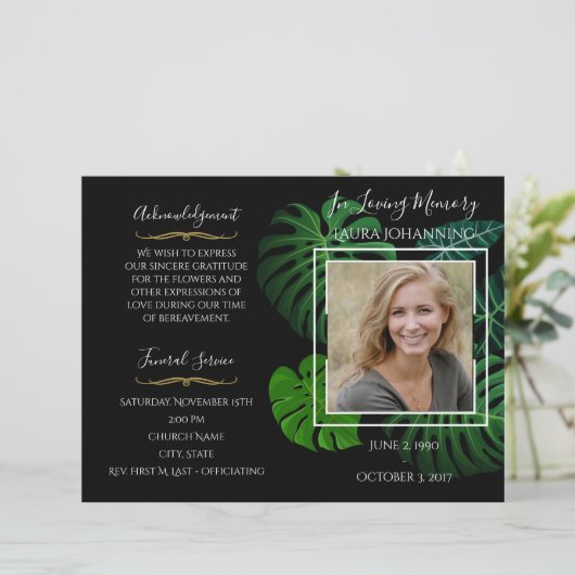 Programme funéraire photo Feuille tropical (Debout devant)
