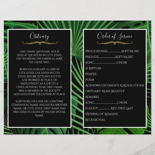 Programme funéraire photo Feuille tropical (Dos)