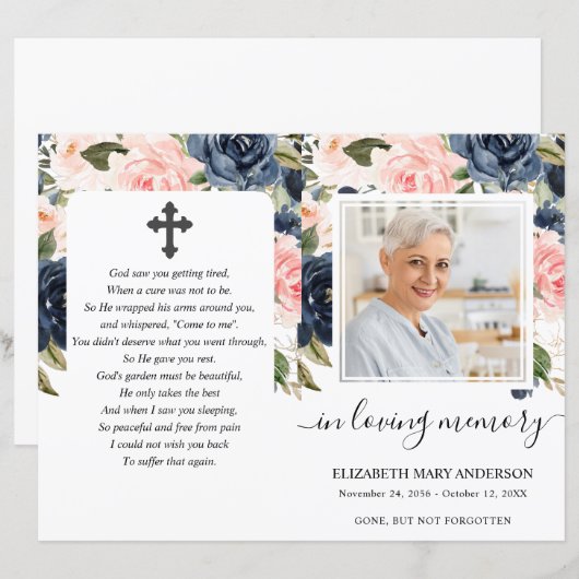 Programme funéraire photo florale Blush de la Mari (Devant / Derrière)