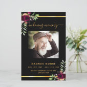 Programme funéraire photo florale en or noir borde (Debout devant)