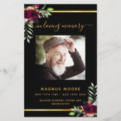 Programme funéraire photo florale en or noir borde (Devant)