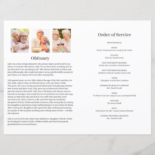 Programme funéraire photo moderne pour les femmes (Dos)