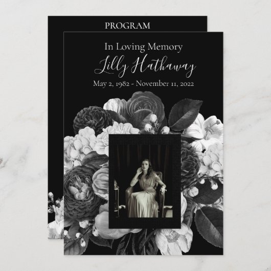 Programme funéraire photo noir et blanc (Devant / Derrière)