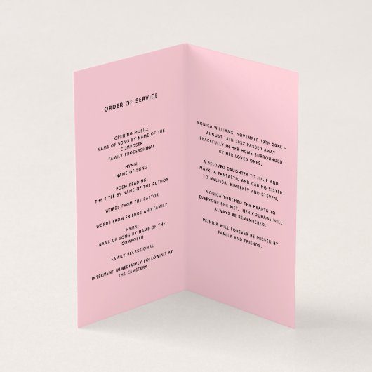 Programme funéraire pour fille en photo rose (Inside)