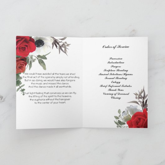Programme funéraire Red Roses (Intérieur)