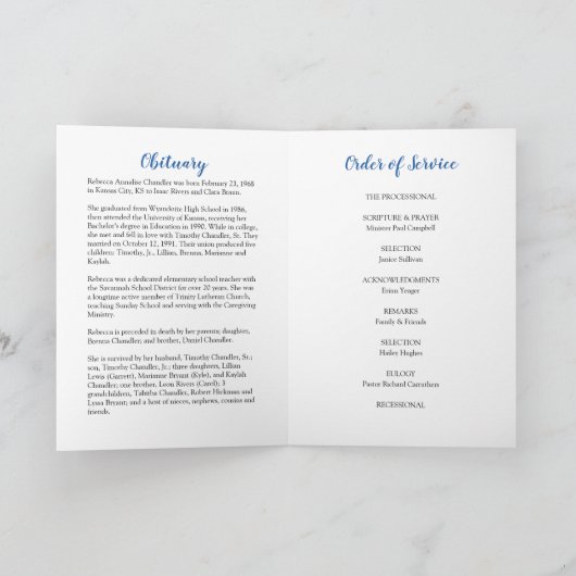 Programme funéraire Rose bleu | Programme commémor (Intérieur)