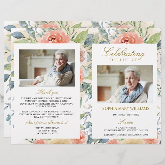 Programme funéraire rose vif | Ordre de service (Devant / Derrière)