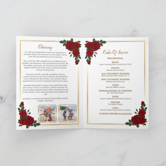 Programme Funéraire - Roses Rouges Et Frontière Do (Intérieur)