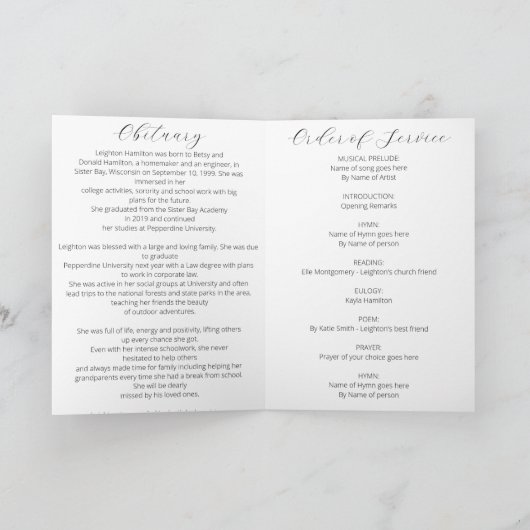 Programme funéraire simple Ordre de service (Intérieur)