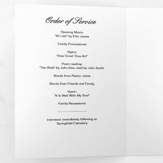 Programme funéraire triplé de 8 photos de script m (Intérieur en premier)