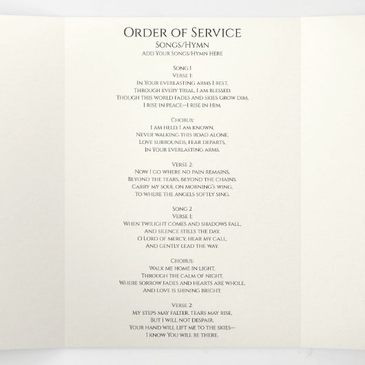 Programme funéraire triplé - Fête de la vie (Intérieur au milieu)