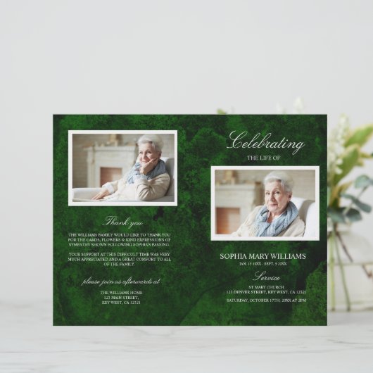 Programme funéraire vert et argent | Ordre de serv (Debout devant)