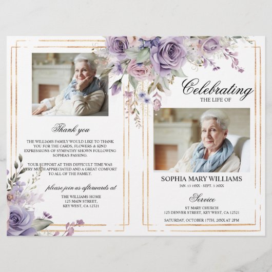 Programme funéraire violet et blanc | Ordre de ser (Devant)