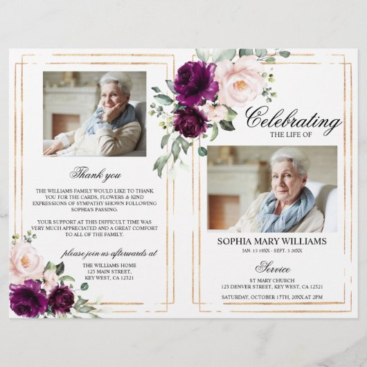 Programme funéraire violet et blanc | Ordre de ser (Devant)