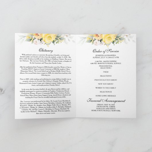 Programme Funeral Order of Service Greenery Memorial Program (Intérieur)