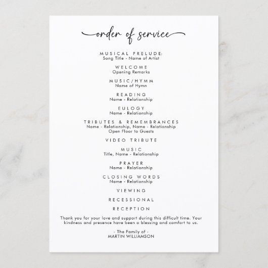 Programme Funeral Order of Service In Loving Memory (Dos)