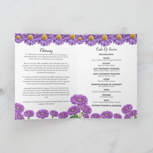 Programme Funeral Program - Purple Gerberas Design (Intérieur)