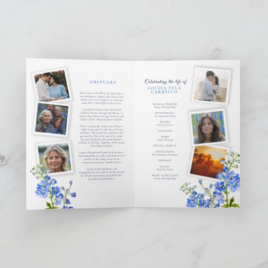 Programme Funeral service program blue delphinium photos (Intérieur)
