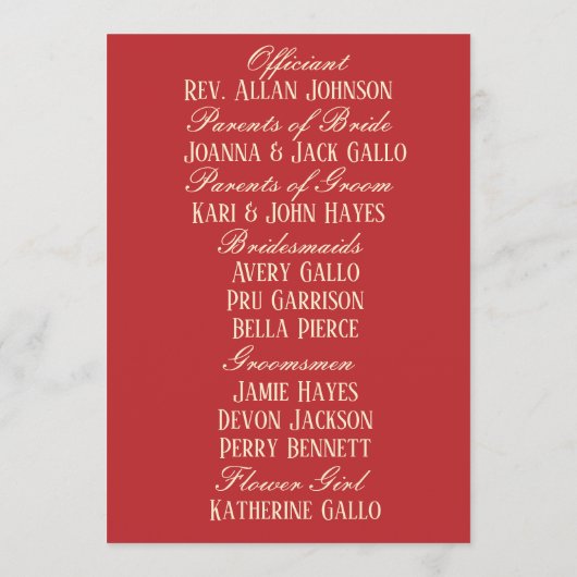 Programme Geraniums rouges sur Mariage beige (Dos)