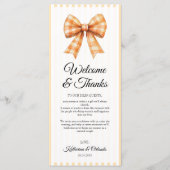 Programme Gingham Bow Wedding Place Setting Thank You Card (Devant)