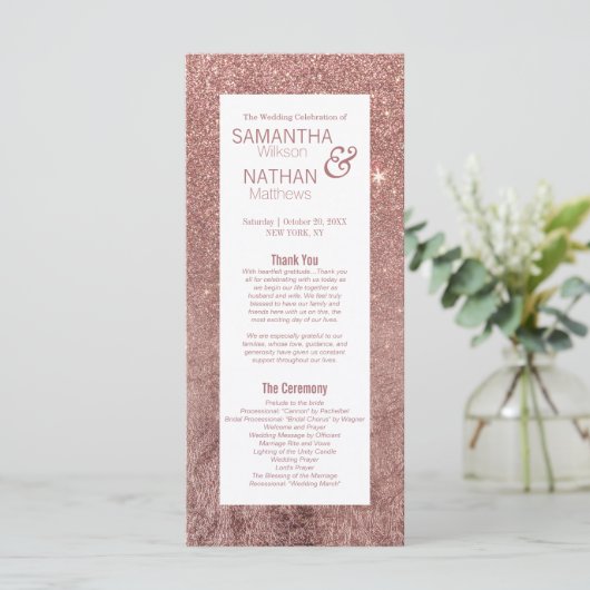 Programme Girly Modern Rose Gold Parties scintillant Program (Debout devant)