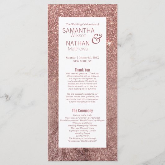 Programme Girly Modern Rose Gold Parties scintillant Program (Devant)