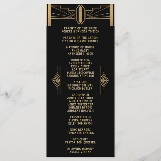 Programme Glam 1920's Great Gatsby Art Déco Wedding Program (Dos)