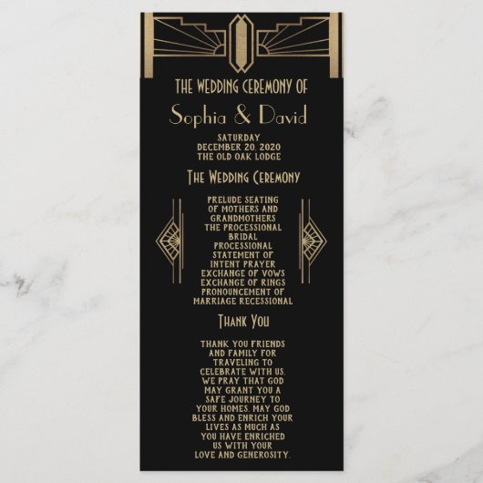 Programme Glam 1920's Great Gatsby Art Déco Wedding Program (Devant)