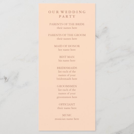 Programme Glam Faux Rose Gold sur Blush Pink Wedding Program (Dos)