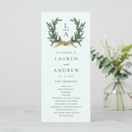 Programme Gold Bow & Green Garland Wedding Ceremony Mint (Debout devant)
