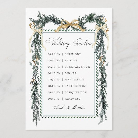 Programme Gold Bow & Greenery Garland Wedding Timeline (Devant)