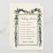 Programme Gold Bow & Greenery Garland Wedding Timeline Ivory (Devant / Derrière)