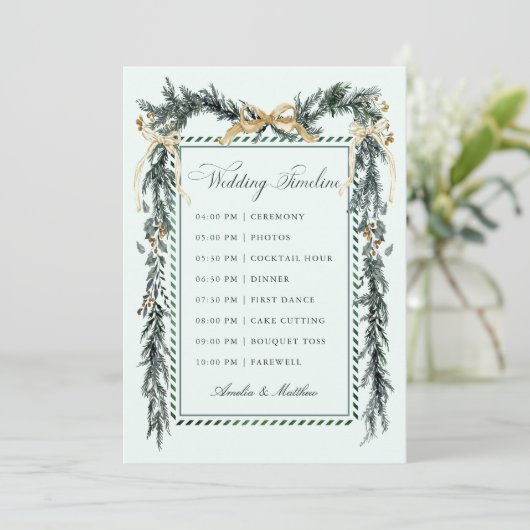Programme Gold Bow & Greenery Garland Wedding Timeline Mint (Debout devant)