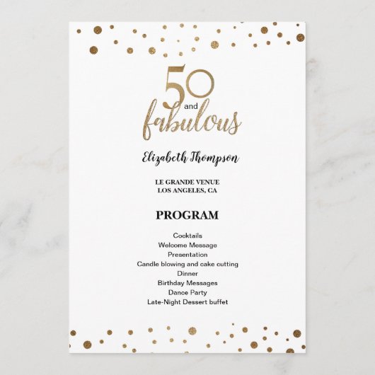Programme Gold Confetti 50 et fabuleux anniversaire modifiab (Dos)