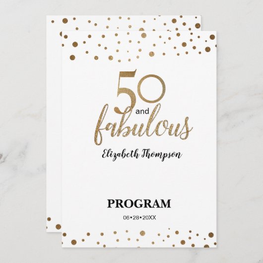 Programme Gold Confetti 50 et fabuleux anniversaire modifiab (Devant / Derrière)