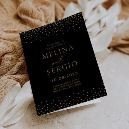 Programme Gold Confetti Boho noir plié Mariage