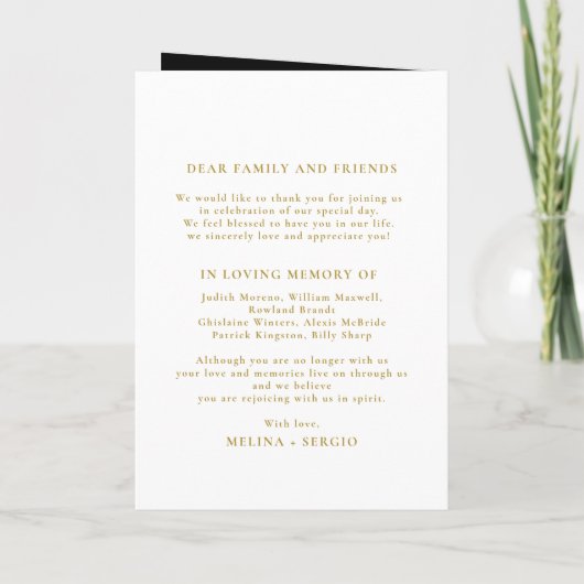 Programme Gold Confetti Boho noir plié Mariage (Dos)