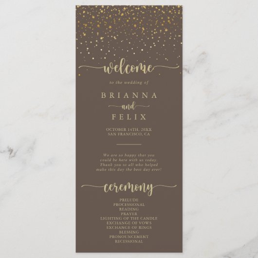 Programme Gold Confetti Calligraphie Mariage Brown (Devant)