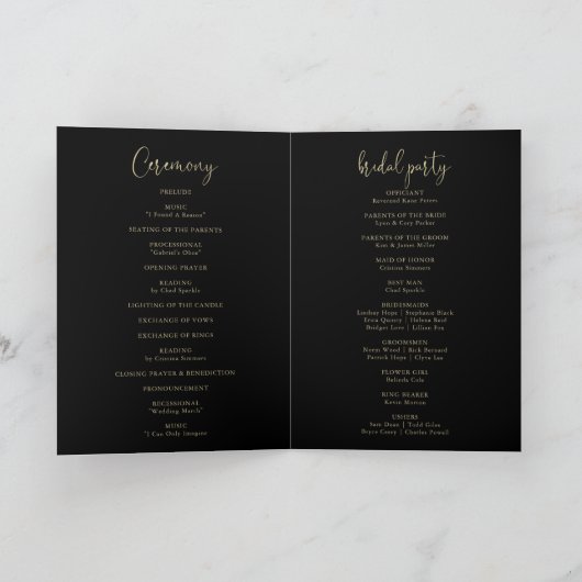 Programme Gold Confetti Calligraphie Script plié Mariage (Intérieur)