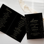 Programme Gold Confetti Calligraphie Script plié Mariage
