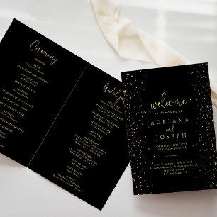 Programme Gold Confetti Calligraphie Script plié Mariage