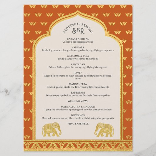 Programme Gold Elephant Indian & Hindu Wedding Program Card (Devant)