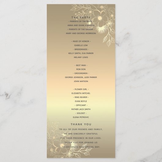 Programme Gold et Emerald Green Wedding Program (Dos)