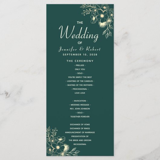 Programme Gold et Emerald Green Wedding Program (Devant)