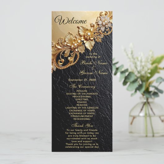 Programme Gold Floral Embellishments Wedding Program (Debout devant)
