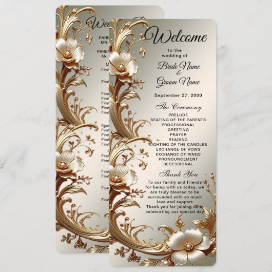 Programme Gold Floral Wedding Program (Devant / Derrière)